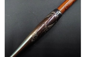 純銀製　象嵌　花鳥彫が優美な煙管2点セット　共箱付き　(R-086640)