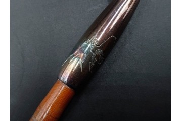 純銀製　象嵌　花鳥彫が優美な煙管2点セット　共箱付き　(R-086640)