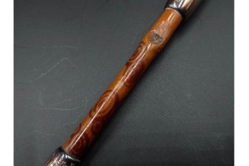 純銀製　象嵌　花鳥彫が優美な煙管2点セット　共箱付き　(R-086640)