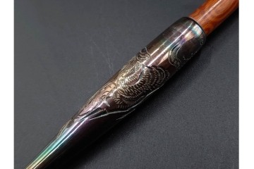 純銀製　象嵌　花紋と虎紋の意匠が印象的な煙管3点セット　共箱付き　(R-086641)