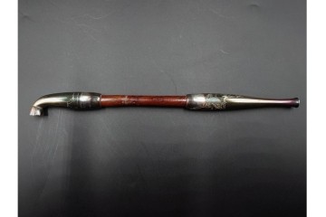 純銀製　象嵌　松鷹図・鯉図・梅鳥図の意匠豊かな煙管3点セット　共箱付き　(R-086642)