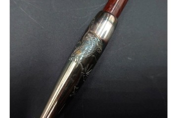 純銀製　象嵌　松鷹図・鯉図・梅鳥図の意匠豊かな煙管3点セット　共箱付き　(R-086642)