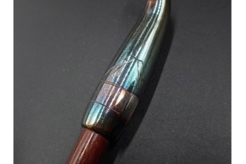 純銀製　象嵌　松鷹図・鯉図・梅鳥図の意匠豊かな煙管3点セット　共箱付き　(R-086642)