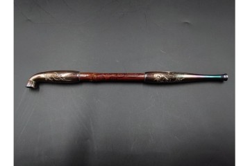 純銀製　象嵌　松鷹図・鯉図・梅鳥図の意匠豊かな煙管3点セット　共箱付き　(R-086642)