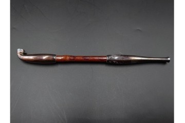 純銀製　象嵌　松鷹図・鯉図・梅鳥図の意匠豊かな煙管3点セット　共箱付き　(R-086642)