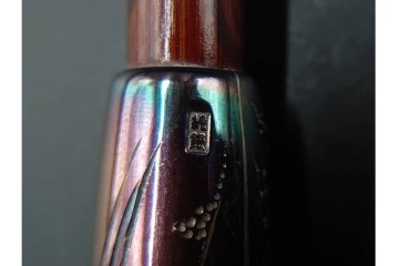 純銀製　象嵌　松鷹図・鯉図・梅鳥図の意匠豊かな煙管3点セット　共箱付き　(R-086642)