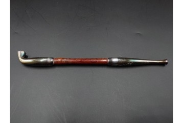 純銀製　象嵌　松鷹図・鯉図・梅鳥図の意匠豊かな煙管3点セット　共箱付き　(R-086642)