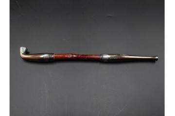 純銀製　象嵌　繊細な草花図・花蝶図の彫刻が美しい煙管3点セット　共箱付き　(R-086643)