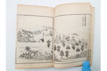 明治25年　木梨恒充 著　「八江萩名所図画」　江戸末期の萩の名所を記した地誌　全7冊揃　帙付き　(R-086648)