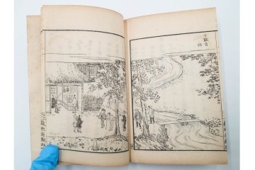 明治25年　木梨恒充 著　「八江萩名所図画」　江戸末期の萩の名所を記した地誌　全7冊揃　帙付き　(R-086648)