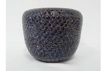 味乗窯　有田焼　深い藍釉に唐草模様が巡る陶製火鉢　(R-086649)