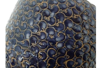 味乗窯　有田焼　深い藍釉に唐草模様が巡る陶製火鉢　(R-086649)