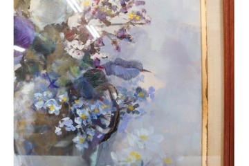 真作　稲垣久治作　F6号(6号)　「花の季節」　花器に生けた花々を柔らかな筆致で描いた油彩絵画　(R-086650)