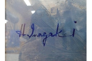 真作　稲垣久治作　F6号(6号)　「花の季節」　花器に生けた花々を柔らかな筆致で描いた油彩絵画　(R-086650)