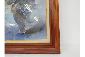 真作　稲垣久治作　F6号(6号)　「花の季節」　花器に生けた花々を柔らかな筆致で描いた油彩絵画　(R-086650)