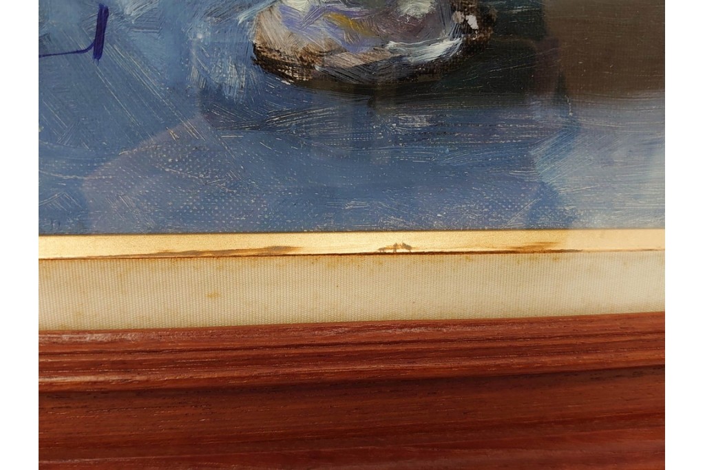 真作　稲垣久治作　F6号(6号)　「花の季節」　花器に生けた花々を柔らかな筆致で描いた油彩絵画　(R-086650)