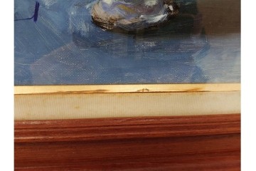 真作　稲垣久治作　F6号(6号)　「花の季節」　花器に生けた花々を柔らかな筆致で描いた油彩絵画　(R-086650)