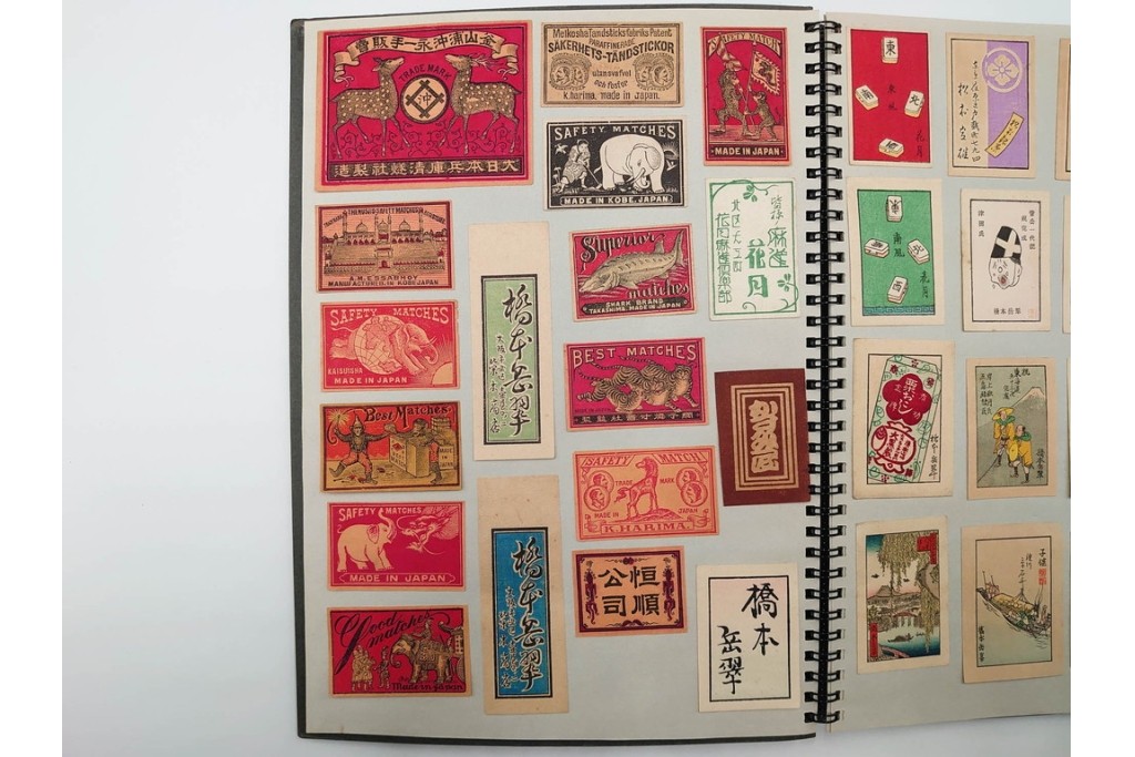 中国輸出用・日本など　大判サイズあり　木版画や神社のデザインが面白いマッチラベル273枚セット　ファイル付き　(R-086652)