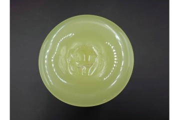 アンティーク　大正〜昭和初期の当時物　棗型　柔らかな色合いのウランガラスの氷コップ2点セット　(R-086654)