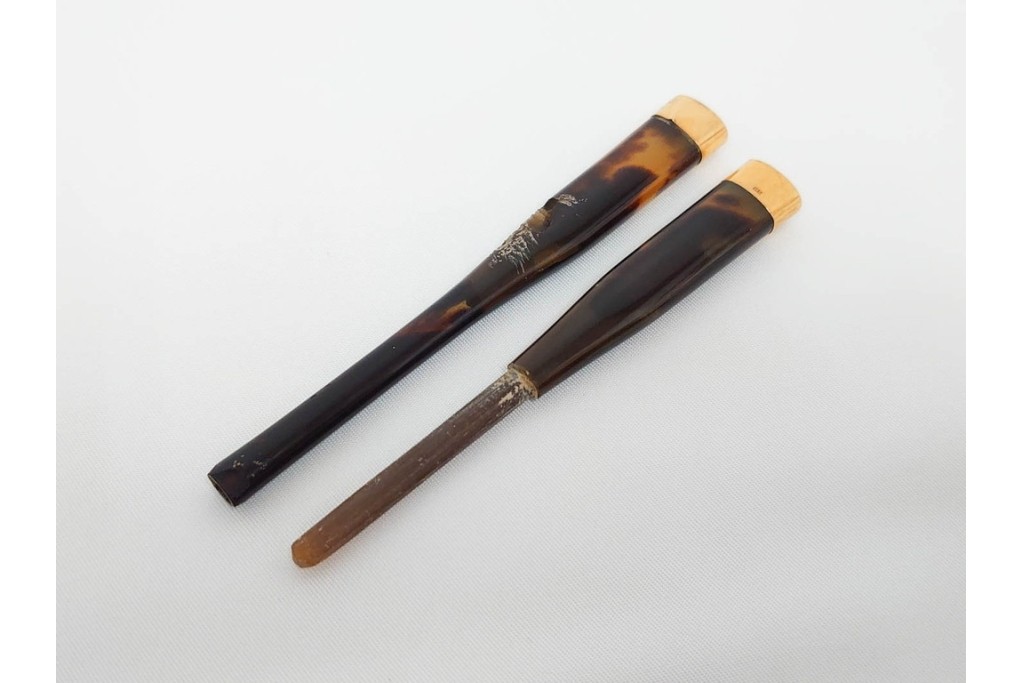 大正～昭和初期　べっ甲(鼈甲)　K20(20金)　K18(18金)　金蒔絵　櫛2点・笄1点・簪1点のセット　ケース付き　(R-086662)