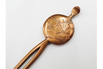 大正～昭和初期　べっ甲(鼈甲)　K20(20金)　K18(18金)　金蒔絵　櫛2点・笄1点・簪1点のセット　ケース付き　(R-086662)