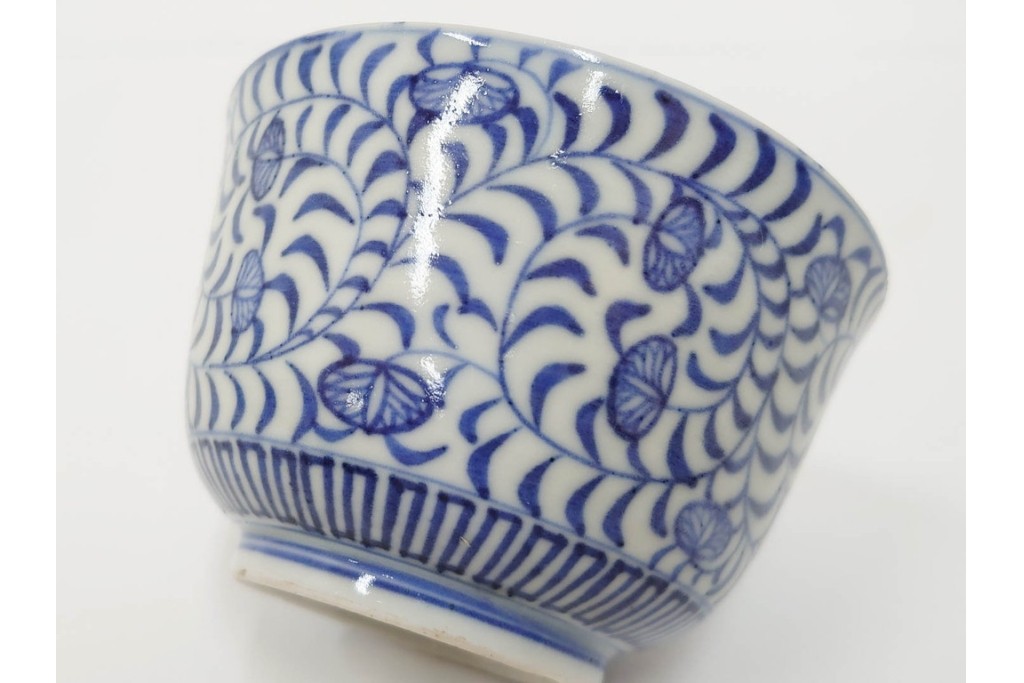 江戸期　古伊万里　染付　唐草文と松竹梅文のそば猪口5点セット　(R-086663)