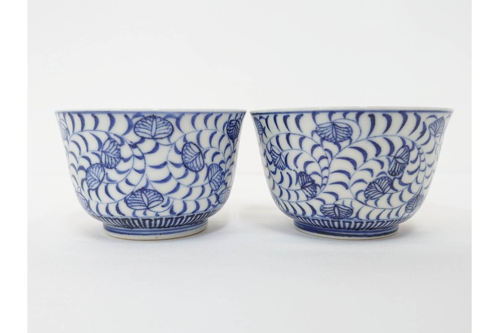 江戸期　古伊万里　染付　唐草文と松竹梅文のそば猪口5点セット　(R-086663)