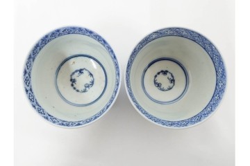 江戸期　古伊万里　染付　唐草文と松竹梅文のそば猪口5点セット　(R-086663)