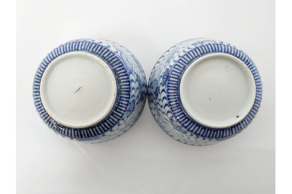 江戸期　古伊万里　染付　唐草文と松竹梅文のそば猪口5点セット　(R-086663)