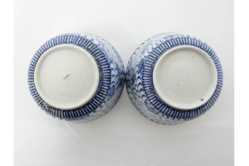 江戸期　古伊万里　染付　唐草文と松竹梅文のそば猪口5点セット　(R-086663)