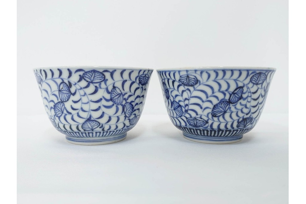 江戸期　古伊万里　染付　唐草文と松竹梅文のそば猪口5点セット　(R-086663)