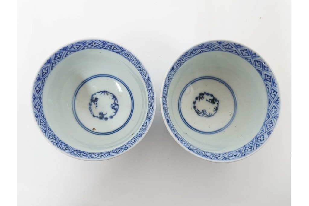 江戸期　古伊万里　染付　唐草文と松竹梅文のそば猪口5点セット　(R-086663)