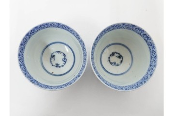 江戸期　古伊万里　染付　唐草文と松竹梅文のそば猪口5点セット　(R-086663)