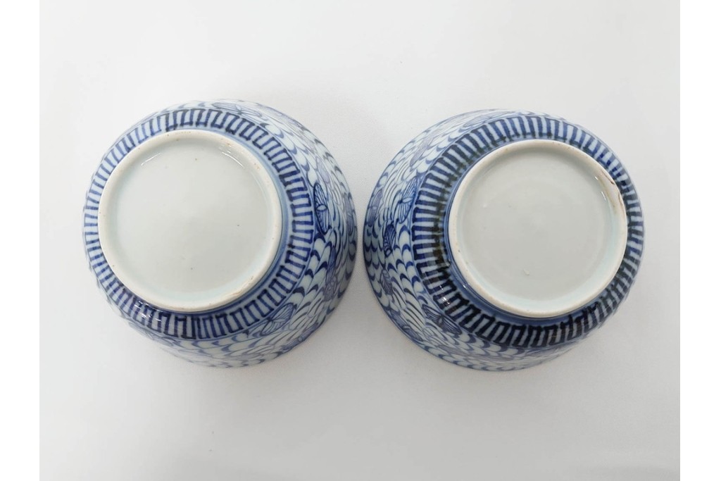 江戸期　古伊万里　染付　唐草文と松竹梅文のそば猪口5点セット　(R-086663)