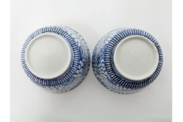 江戸期　古伊万里　染付　唐草文と松竹梅文のそば猪口5点セット　(R-086663)