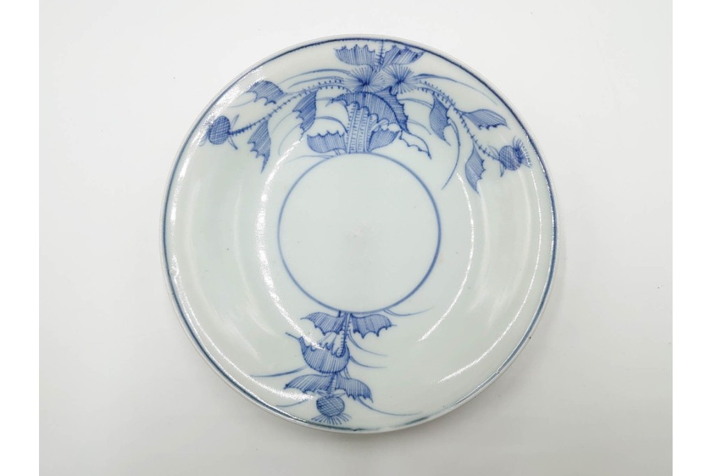 江戸期　古伊万里　染付　直径約170cm　5.6寸　薊文が上品な中皿2枚セット　(R-086665)