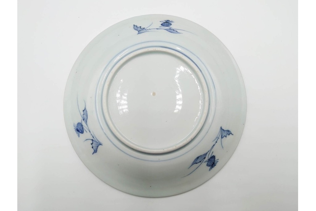江戸期　古伊万里　染付　直径約170cm　5.6寸　薊文が上品な中皿2枚セット　(R-086665)