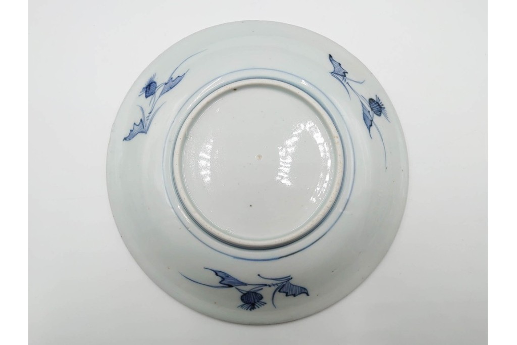 江戸期　古伊万里　染付　直径約170cm　5.6寸　薊文が上品な中皿2枚セット　(R-086665)