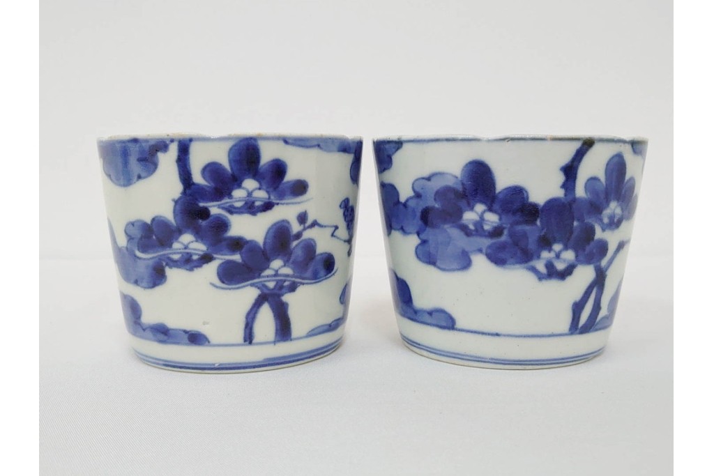 江戸期　古伊万里　染付　藍色の松文が映えるそば猪口5点セット　(R-086668)