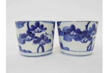 江戸期　古伊万里　染付　藍色の松文が映えるそば猪口5点セット　(R-086668)