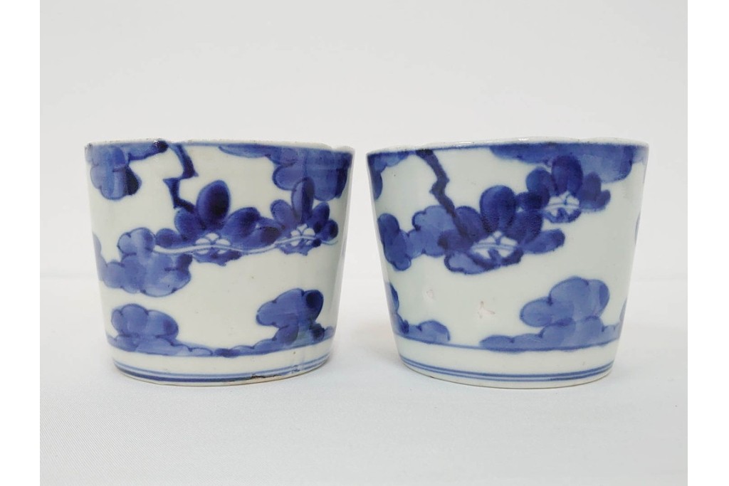 江戸期　古伊万里　染付　藍色の松文が映えるそば猪口5点セット　(R-086668)