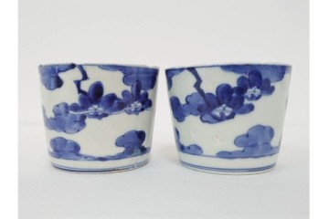 江戸期　古伊万里　染付　藍色の松文が映えるそば猪口5点セット　(R-086668)