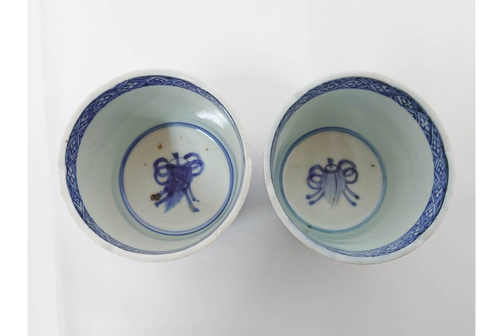 江戸期　古伊万里　染付　藍色の松文が映えるそば猪口5点セット　(R-086668)