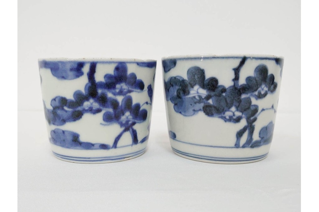 江戸期　古伊万里　染付　藍色の松文が映えるそば猪口5点セット　(R-086668)