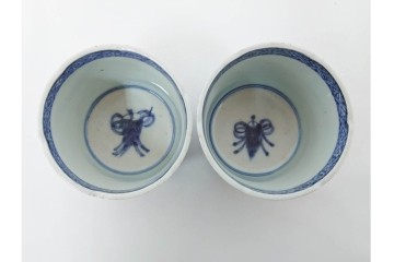 江戸期　古伊万里　染付　藍色の松文が映えるそば猪口5点セット　(R-086668)