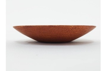 書と草花の意匠が趣ある木製の托子(茶托)5点セット　共箱付き　(R-086677)