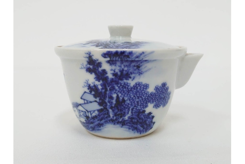 平安 北峰(北峯)製　青華山水図が上品な泡瓶　共箱付き　(R-086679)