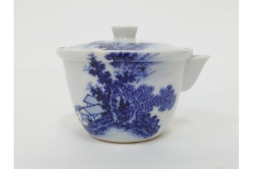 平安 北峰(北峯)製　青華山水図が上品な泡瓶　共箱付き　(R-086679)