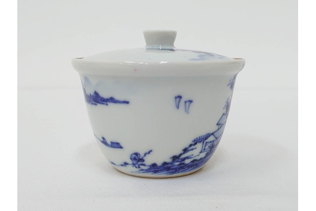 平安 北峰(北峯)製　青華山水図が上品な泡瓶　共箱付き　(R-086679)