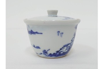 平安 北峰(北峯)製　青華山水図が上品な泡瓶　共箱付き　(R-086679)